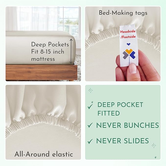 California Design Den Luxury Twin Sheet Set - 100% Cotton, 600 Thread Count Deep Pocket Twin Sheets, Soft Hotel-Quality Bedding with Sateen Weave - Ivory - LeafyLoom
