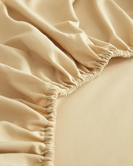 Bed Sheet Set - Brushed Microfiber Bedding - Bedding Sheets & Pillowcases - Deep Pockets - Easy Fit - Breathable & Soft Hotel Sheets - 4 Piece Twin Beige - LeafyLoom