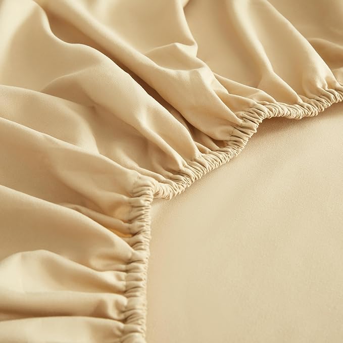 Bed Sheet Set - Brushed Microfiber Bedding - Bedding Sheets & Pillowcases - Deep Pockets - Easy Fit - Breathable & Soft Hotel Sheets - 4 Piece Full Beige - LeafyLoom