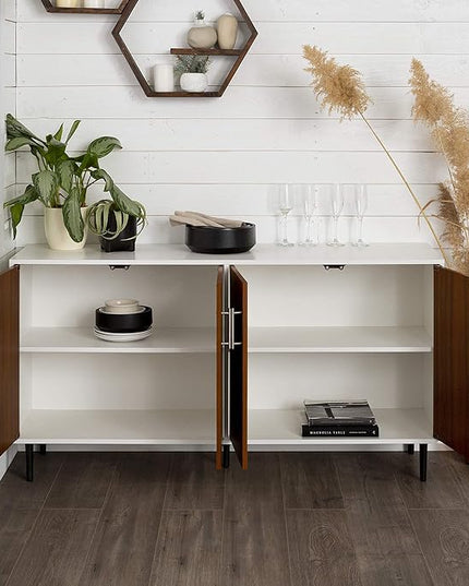 Walker Edison Fehr Modern 4 Door Bookmatch Buffet, 58 Inch, White - LeafyLoom