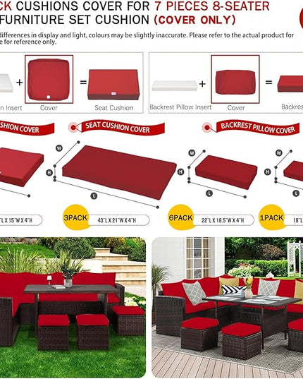 ClawsCover 13Pack Outdoor Seat and Back Cushions Replacement Covers Fit for 7Pieces Wicker Rattan Patio Furniture Set Sectional Couch with Dining Table and Ottoman,Red-Include Cover Only - LeafyLoom
