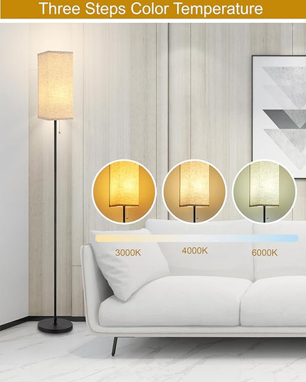 Floor Lamp for Living Room,Farmhouse Linen Floor lamp,Modern Standing lamp with LED Bulb Included,Black Tall Lamp with Chain Switch for Bedroom,Kids Room and Office. - LeafyLoom