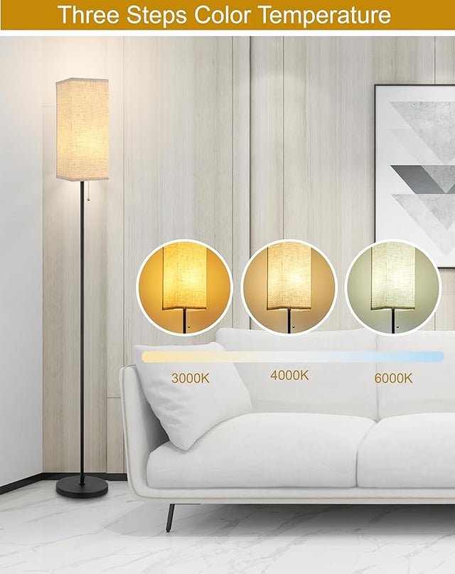 Floor Lamp for Living Room,Farmhouse Linen Floor lamp,Modern Standing lamp with LED Bulb Included,Black Tall Lamp with Chain Switch for Bedroom,Kids Room and Office. - LeafyLoom