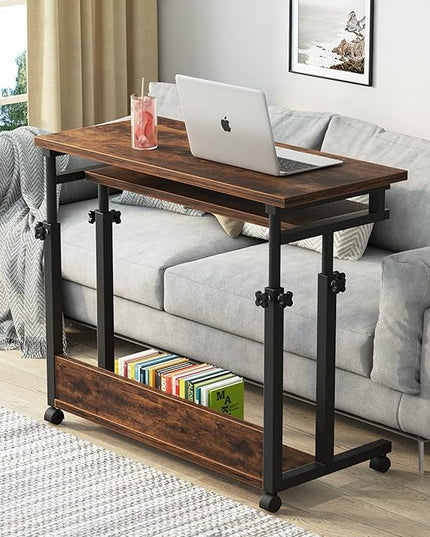 Tribesigns Portable Desk for Sofa and Bed, Height Adjustable Laptop Table Small Standing Desk Rolling Computer Cart with Keyboard Tray on Wheels for Home Office - LeafyLoom