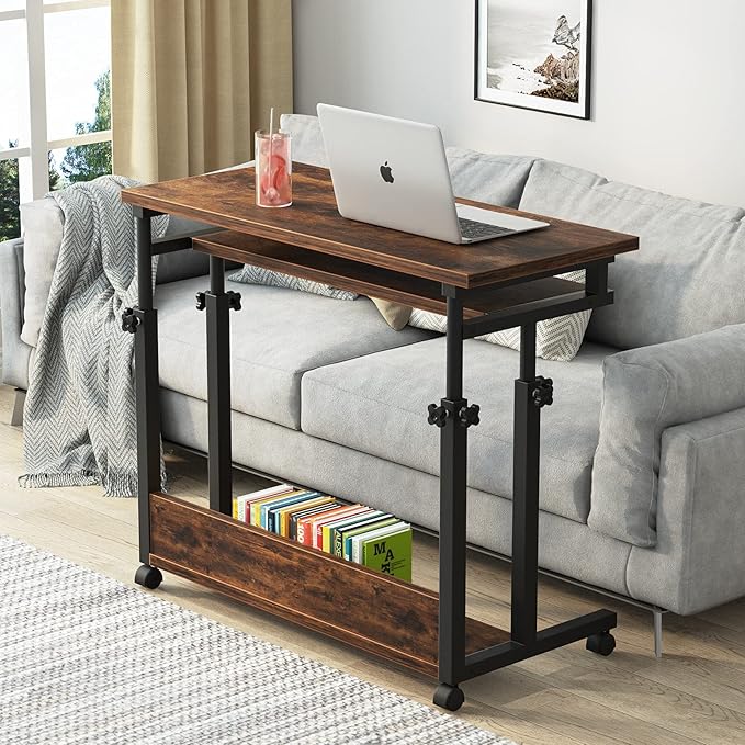 Tribesigns Portable Desk for Sofa and Bed, Height Adjustable Laptop Table Small Standing Desk Rolling Computer Cart with Keyboard Tray on Wheels for Home Office - LeafyLoom