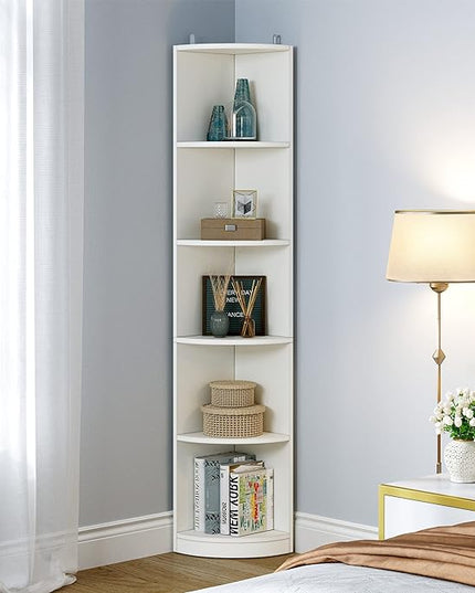 YITAHOME 5-Tier Corner Shelf, 70.8" Tall Modern Free Standing Corner Bookshelf, 5 Shelf Display Corner Bookcase and Bookshelves,Wooden Open Storage Book Shelves for Living Room, Home Office, White - LeafyLoom