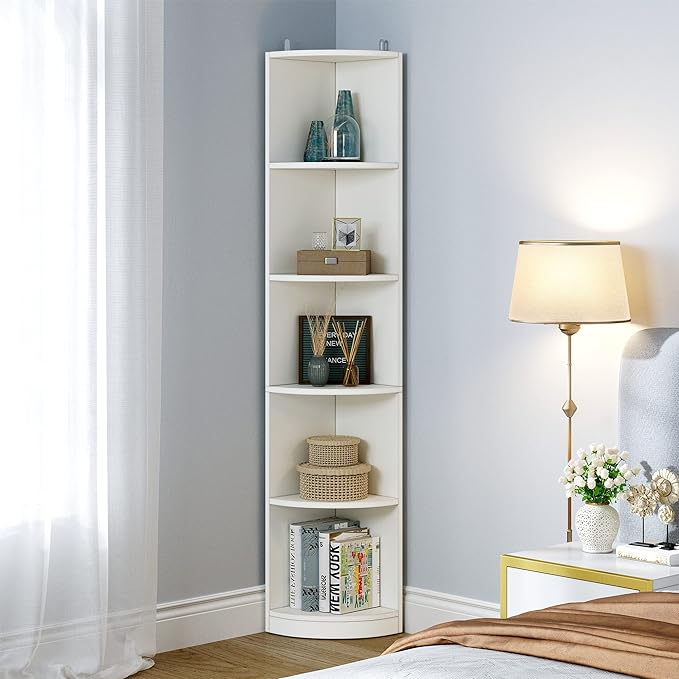 YITAHOME 5-Tier Corner Shelf, 70.8" Tall Modern Free Standing Corner Bookshelf, 5 Shelf Display Corner Bookcase and Bookshelves,Wooden Open Storage Book Shelves for Living Room, Home Office, White - LeafyLoom