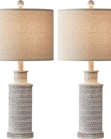 BOBOMOMO 24.5" Farmhouse Rustic Retro 24.5'' Table Lamp Set of 2 for Bedroom Living Room Traditional Nightstand End Table Lamps - LeafyLoom