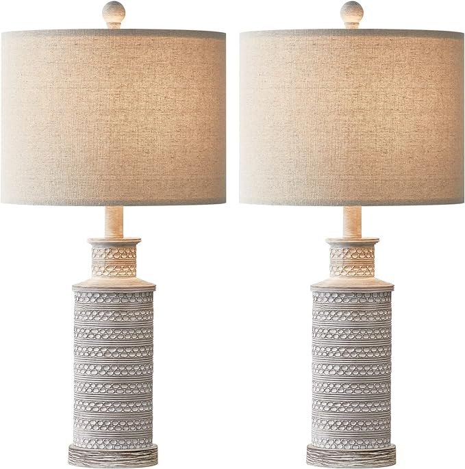 BOBOMOMO 24.5" Farmhouse Rustic Retro 24.5'' Table Lamp Set of 2 for Bedroom Living Room Traditional Nightstand End Table Lamps - LeafyLoom