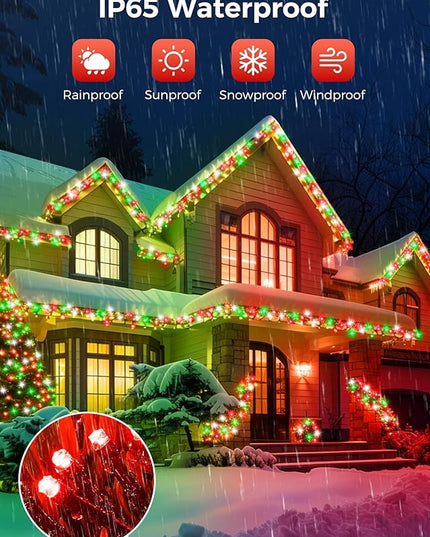Minetom Solar Christmas Lights Outdoor Waterproof, 2 Pack Total 80FT 200 LED Solar Lights with 8 Modes, Solar Christmas Outdoor Decoration, Solar String Lights for Outside House Tree,Red Green & White Minetom