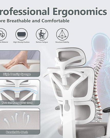 Office Chair Ergonomic Desk Chair, High Back Gaming Chair, Big and Tall Reclining chair Comfy Home Office Desk Chair Lumbar Support Breathable Mesh Computer Chair Adjustable Armrests (Gray) - LeafyLoom