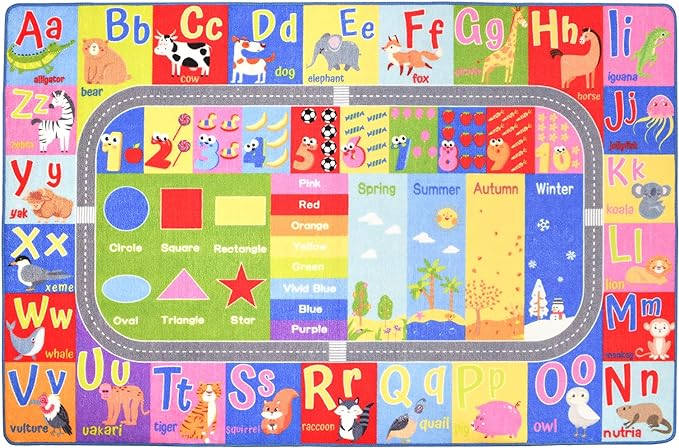 HOMORE Kids Educational Rug, Kids Collection Area Rug for Learning Alphabet, Numbers, Colors, Season and Animal Words, Playmat for Classroom Playroom, 3x5 Feet - LeafyLoom