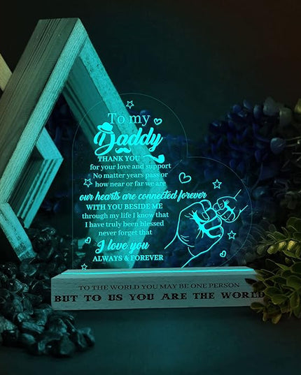 Daddy Birthday Gifts Night Light, to My Daddy Lamp, Fathers Day Birthday Christmas Gifts for Dad Grandpa Grandfather, Lamp with Wooden Base for Men Dad Daddy Grandpa, Gifts Bedroom Décor - LeafyLoom