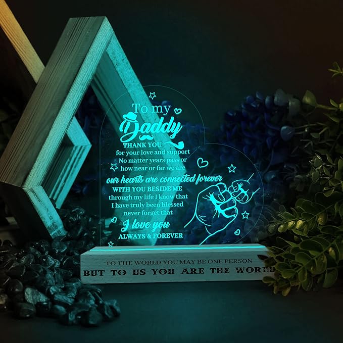 Daddy Birthday Gifts Night Light, to My Daddy Lamp, Fathers Day Birthday Christmas Gifts for Dad Grandpa Grandfather, Lamp with Wooden Base for Men Dad Daddy Grandpa, Gifts Bedroom Décor - LeafyLoom