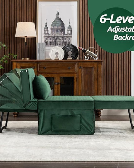 Sofa Bed, 4 in 1 Multi-Function Folding Ottoman Breathable Velvet Couch Bed with Adjustable Backrest Modern Convertible Chair for Living Room Apartment Office,Squared-Green - LeafyLoom