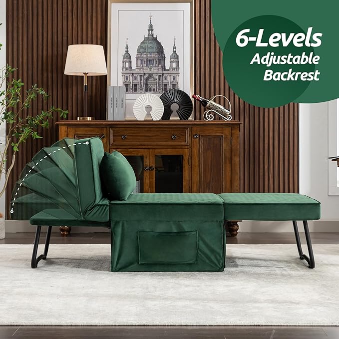 Sofa Bed, 4 in 1 Multi-Function Folding Ottoman Breathable Velvet Couch Bed with Adjustable Backrest Modern Convertible Chair for Living Room Apartment Office,Squared-Green - LeafyLoom