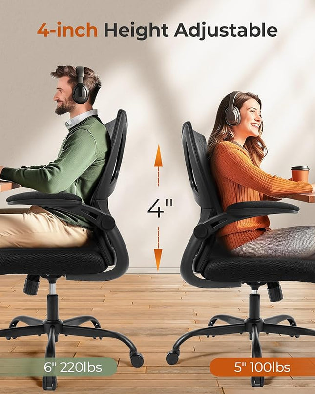 CAPOT Ergonomic Office Chair 350lbs Capacity - 3.9-inche Cushion and Tall Back Computer Desk Chair Breathable Mesh - Comfortable Swivel Office Chair with Adjustable Lumbar Support - LeafyLoom