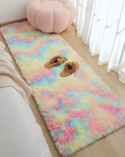 AROGAN Soft Rainbow Area Rugs for Girls Room 2x6 Feet, Fluffy Girls Bedroom Rugs, Princess Rug, Cute Colorful Carpet for Kids Teens Nursery Toddler, Pink - LeafyLoom
