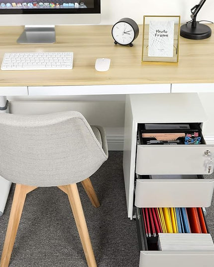 YITAHOME 3-Drawer Metal Filing Cabinet Office Drawers with Keys, Compact Slim Portable File Cabinet, Pre-Built Office Storage Cabinet for A4/Letter/Legal (Gray and White) - LeafyLoom
