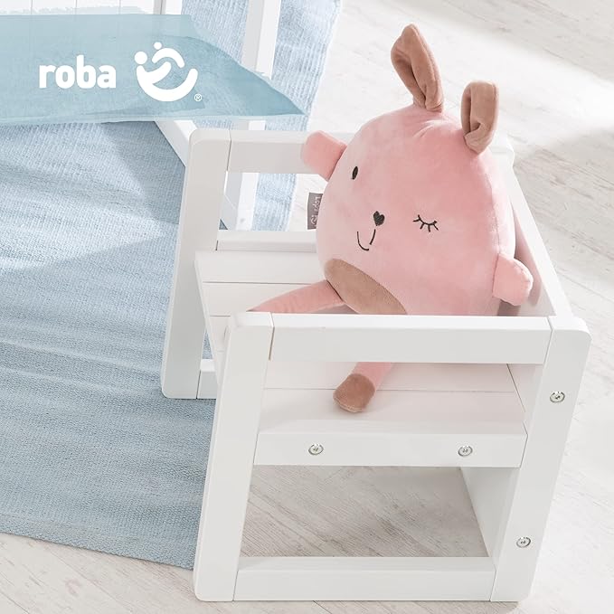 Roba: Country-Farmhouse Chair: White Wood - Chic Children’s Chair, Adjustable Seat Height, Converts Into A Table, Toddler & Kids, Ages 2+ - LeafyLoom