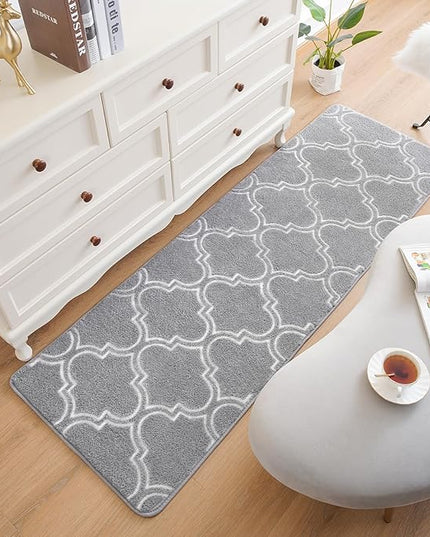 Chicrug Shag Geometric Modern Runner Rug for Bedroom, 2x6 Feet Memory Foam Indoor Hallway Runner Carpet, Fluffy Rug for Living Room Bedside Room Decor for Family, Grey/White - LeafyLoom
