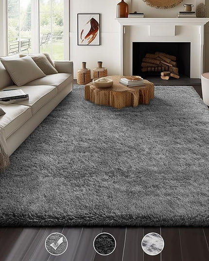Ophanie Machine Washable Upgrade 8x10 Rugs for Living Room, Grey, Fluffy Shaggy Soft Area Rug, Gray Non-Slip Indoor Floor Carpet for Bedroom, Kids Baby Boys Teen Dorm Home Decor Aesthetic, Nursery - LeafyLoom