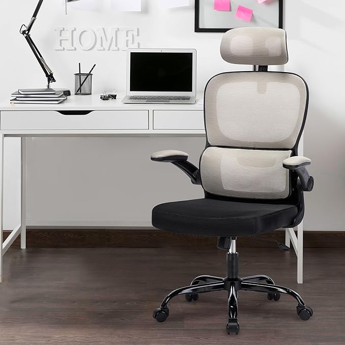 Office Chair, Ergonomic Office Chair Desk Chair with Headrest, High Back Mesh Computer Chairs for Home Office with Adjustable Back Support, 350lbs Comfortable Gray Office Chair, Tilt Lock - LeafyLoom