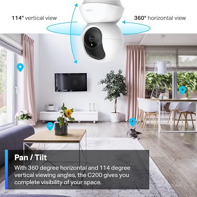 TP-Link Tapo Pan/Tilt Security Camera for Baby Monitor, Pet Camera w/Motion Detection, 1080P, 2-Way Audio, Night Vision, Cloud & SD Card Storage, Works with Alexa & Google Home (Tapo C200) Tapo