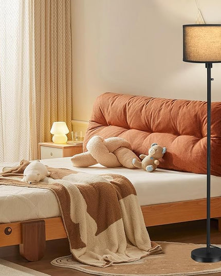 Floor Lamps for Living Room, Stepless Dimmable Standing Lamp, Modern Floor Lamp with Rotary Switch, Black Linen Shade, 9W Led Bulb Included(1000LM,2700K), Tall Lamp for Bedroom, Office, Farmhouse - LeafyLoom