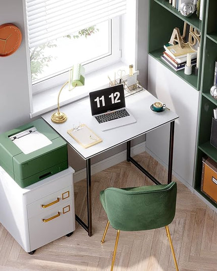 Coleshome 32 Inch Computer Desk, Modern Simple Style Desk for Home Office, Study Student Writing Desk, White Black - LeafyLoom