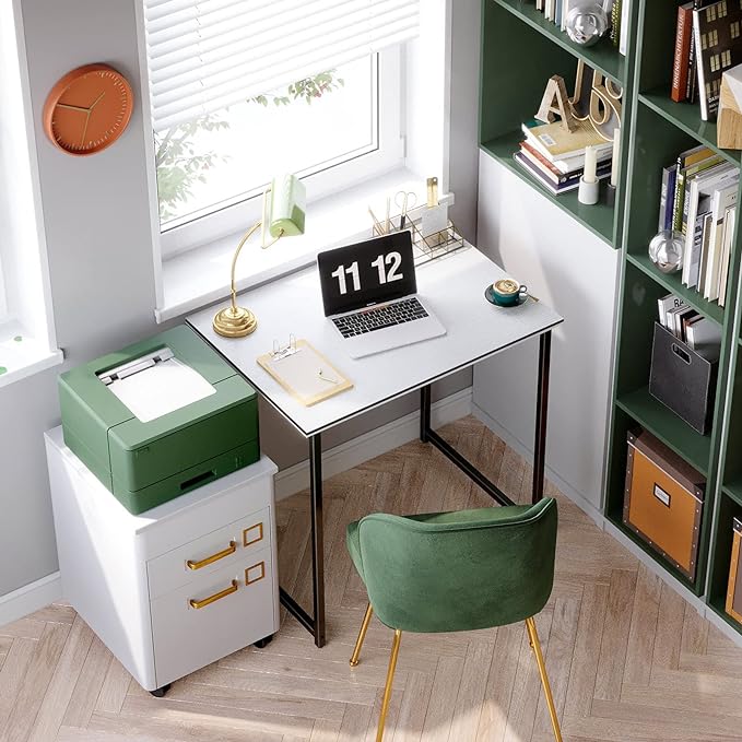 Coleshome 32 Inch Computer Desk, Modern Simple Style Desk for Home Office, Study Student Writing Desk, White Black - LeafyLoom