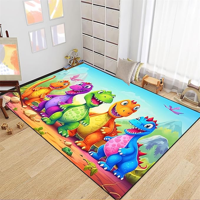 Dinosaur Carpet for Boys Room - Dinosaur Rugs for Boys Bedroom Cartoon Dinosaur Rug Kids Rugs for Bedroom Cute Dinosaur Area Rug for Living Room Bedroom Kids Room,2'5''×4' - LeafyLoom