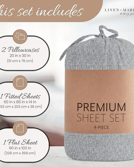Linen Market 4 Piece Full Bedding Sheet Set (Light Gray Chambray) - Sleep Better Than Ever with These Ultra-Soft & Cooling Bed Sheets for Your Full Size Bed - Deep Pocket Fits 16" Mattress - LeafyLoom