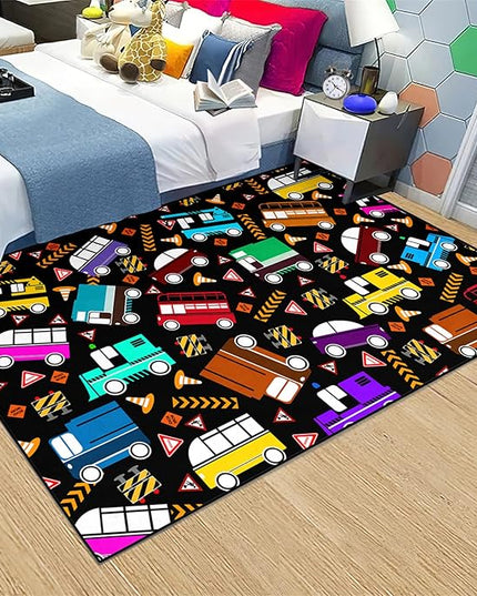 Car Rug Play Mat Kids Rugs for Playroom Car Rug for Boys Room Kids Mat Construction Play Mat Car Play Rug Car Carpet for Kids Carpet for Bedroom Truck Rugs for Boys Room,Black 5'×7' - LeafyLoom
