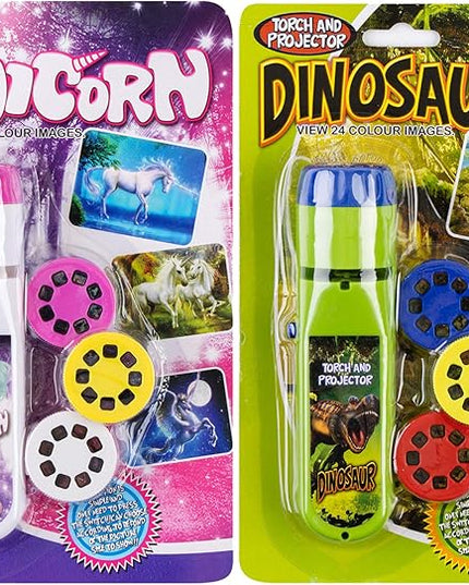 Georgie Porgy Slide Torch Projector Toys Flashlight for Kids Educational Toys Science Set Wall Ceiling Tents Night Lamp for Boys Girls with 2 Tattoo Stickers (Dinosaur + Unicorn) - LeafyLoom