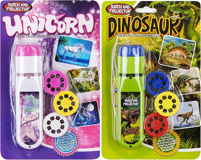 Georgie Porgy Slide Torch Projector Toys Flashlight for Kids Educational Toys Science Set Wall Ceiling Tents Night Lamp for Boys Girls with 2 Tattoo Stickers (Dinosaur + Unicorn) - LeafyLoom