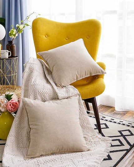 Jeanerlor Pack of 2 Natural Cotton Linen Soild Yellow Decorative Square 24 x 24 Inch Throw Pillow Covers Set Cushion Case for Bedroom/Sofa/Car(60 x 60cm) Light Linen - LeafyLoom