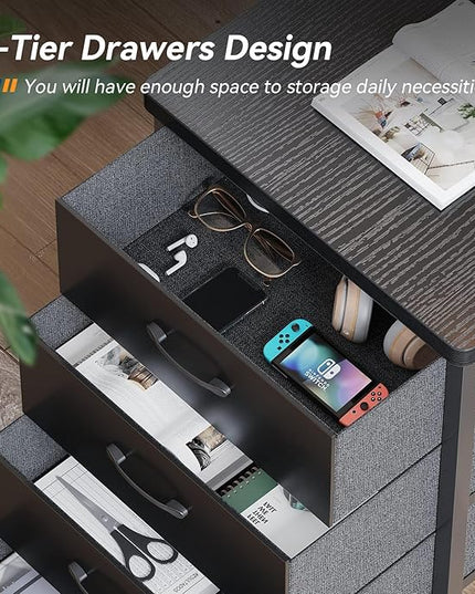 KKL 55 inch L Shaped Computer Desk with USB Charging Port & Power Outlet, L-Shaped Corner Desk with 4 Tier Drawer & Monitor Shelf for Home Office Workstation, Modern Style Writing Table, Black - LeafyLoom