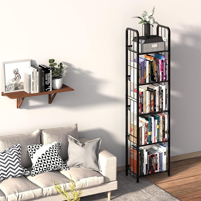 Bookshelf Storage Shelf Bookcase Freestanding Storage Stand for Living Room, Bedroom, Kitchen Rust Resistance Easy Assembly Free Combination Multi-Functional Organizer (5 Tiers, Black) - LeafyLoom