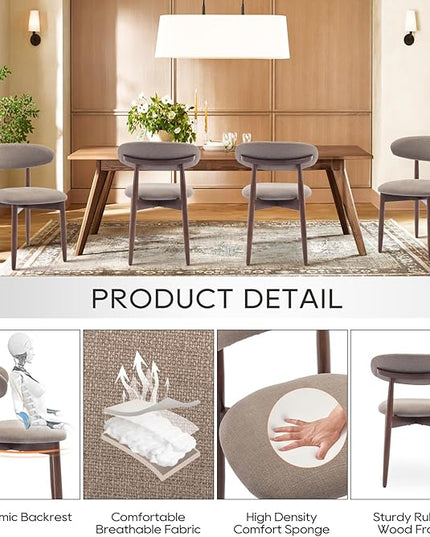 COLAMY Wooden Dining Chairs Set of 6, Modern Fabric Upholstered Kitchen Side Chairs, Farmhouse Dining Room Chair with Foot Pegs, Camel - LeafyLoom