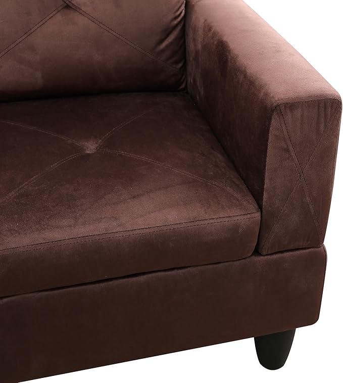 L-Shaped Sectional Couches with 66.5'' Chaise Lounge & Storage Ottoman Modular Room Sofas for Home Office Apartment, Large Living Furniture, 97'' Left Hand Facing, Brown Microfiber - LeafyLoom