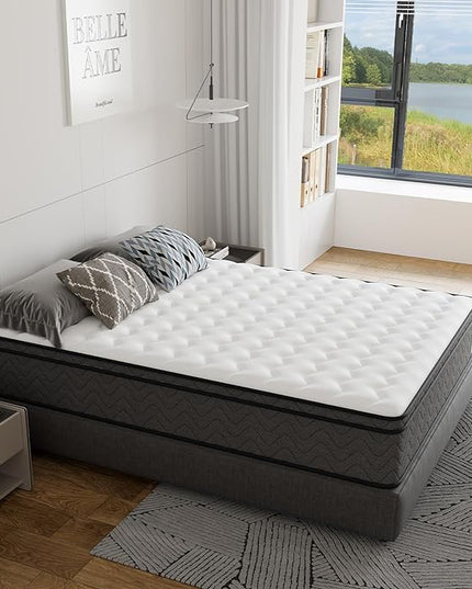 Full Mattress, 12 Inch Innerspring Hybrid Mattress in a Box, Individually Pocket Coils for Motion Isolation & Cool Sleep, Queen Bed for Back Pain,CertiPUR-US,100 Nights Trial - LeafyLoom
