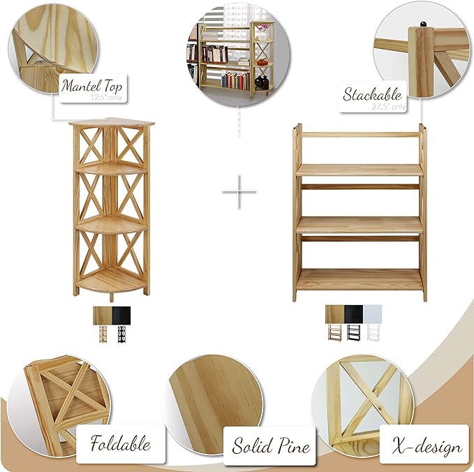 Casual Home Montego 3-Shelf Folding Bookcase, Natural (New) - LeafyLoom