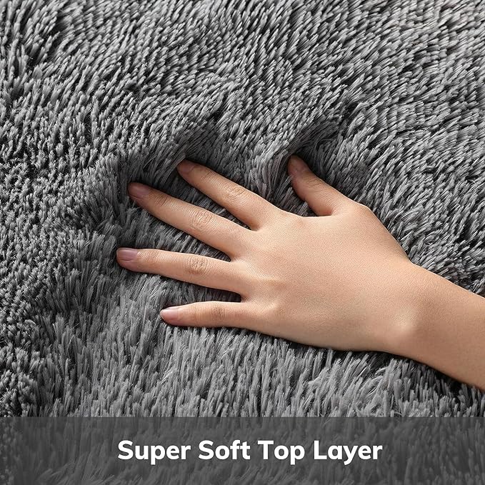 Ophanie Machine Washable Upgrade 8x10 Rugs for Living Room, Grey, Fluffy Shaggy Soft Area Rug, Gray Non-Slip Indoor Floor Carpet for Bedroom, Kids Baby Boys Teen Dorm Home Decor Aesthetic, Nursery - LeafyLoom