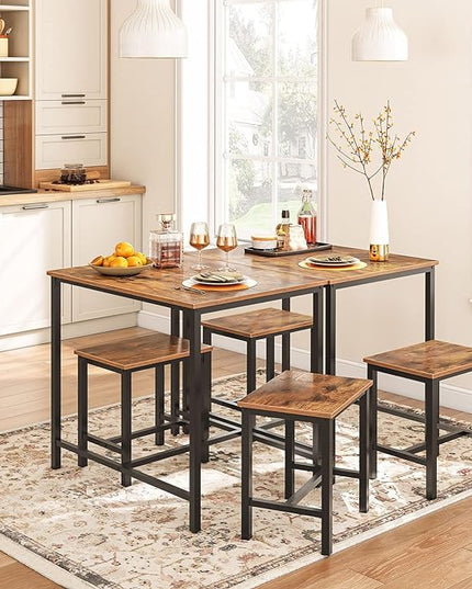 HOOBRO 3-Piece Industrial Dining Table Set, Space Saving Dinette for Kitchen, Dining Room, Small Space, Breakfast Nook, Living Room, Party, Rustic Brown and Black BF75CZ01G1 - LeafyLoom