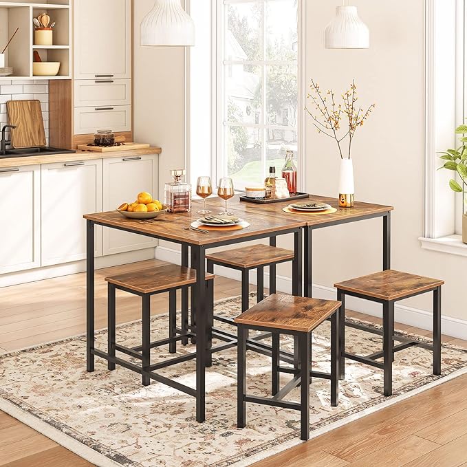 HOOBRO 3-Piece Industrial Dining Table Set, Space Saving Dinette for Kitchen, Dining Room, Small Space, Breakfast Nook, Living Room, Party, Rustic Brown and Black BF75CZ01G1 - LeafyLoom