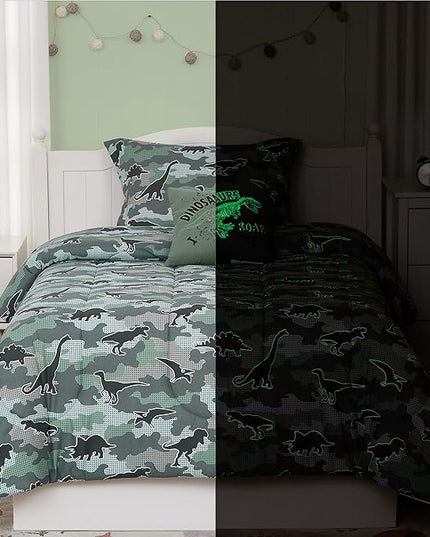KALEIDOSPACE Kids Comforter Set Full Size for Boys, Glow in The Dark Dinosaur Bedding Set Full-1 Full Comforter, 1 Decor Pillow, 2 Pillow Shams - LeafyLoom
