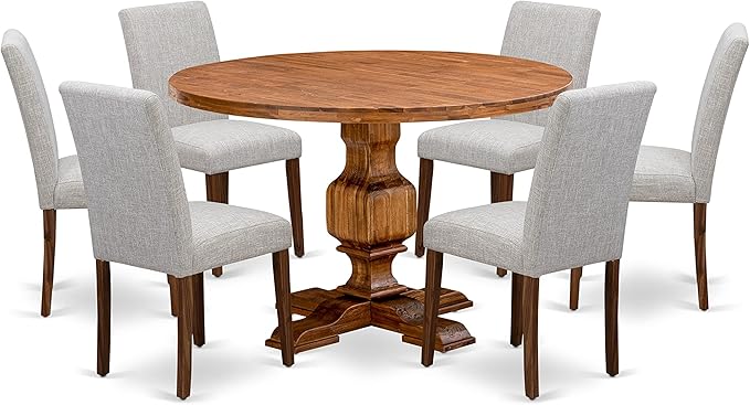 East West Furniture I3AB7-N35 Irving 7 Piece Set Consist of a Round Dining Room Table with Pedestal and 6 Doeskin Linen Fabric Upholstered Parson Chairs, 48x48 Inch - LeafyLoom