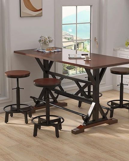 NicBex Dining Table Set for 4 Kitchen Table Set 59" Wooden Sofa Side Table with Adjustable Height Stools, Modern Bar Table and Chairs for Living Room, Dining Room, Espresso - LeafyLoom