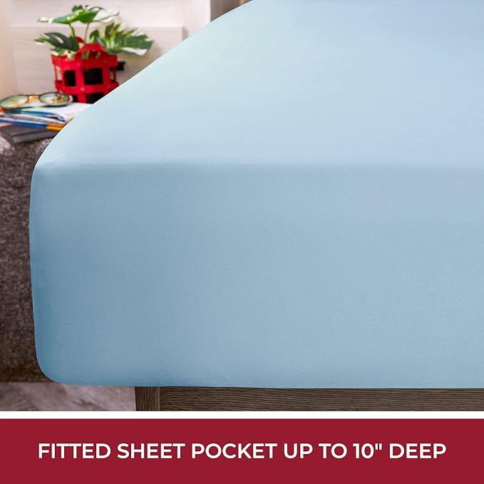 Mellanni RV Short Queen Sheets - 4 PC Iconic Collection Bedding Sheets & Pillowcases - Hotel Luxury, Extra Soft, Cooling Bed Sheets - Deep Pocket up to 10 inch (RV/Short Queen, Blue Hydrangea) - LeafyLoom